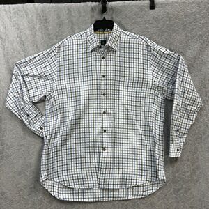 Robert‎ Talbott Men's XL White/Light Blue/Brown Window-Pane Check Button-Down